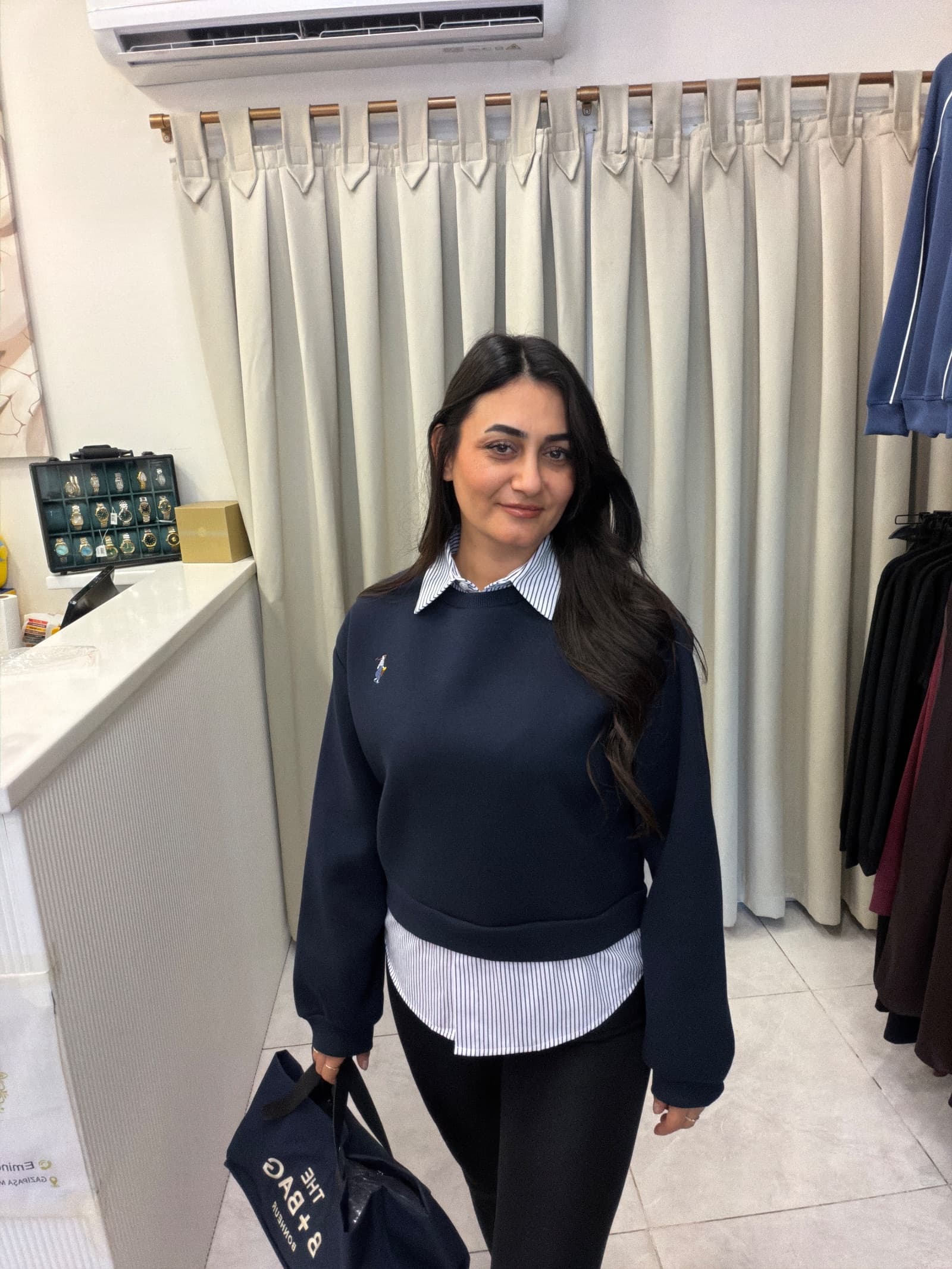 GÖMLEK YAKA TASARIM LACİVERT SWEATSHİRT