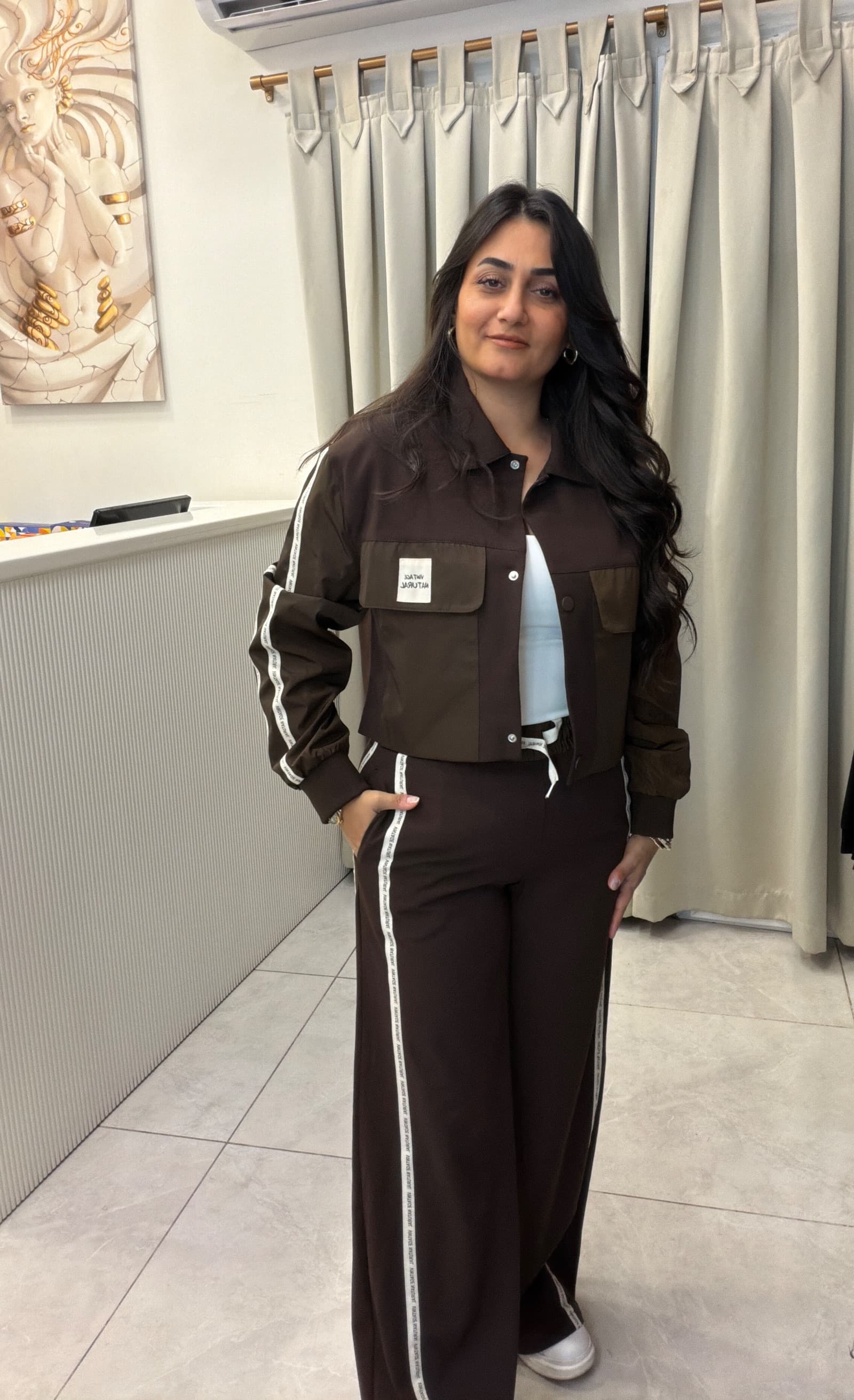 CROP CEKET BOL PAÇA PANTOLON KAHVERENGİ EŞOFMAN TAKIMI