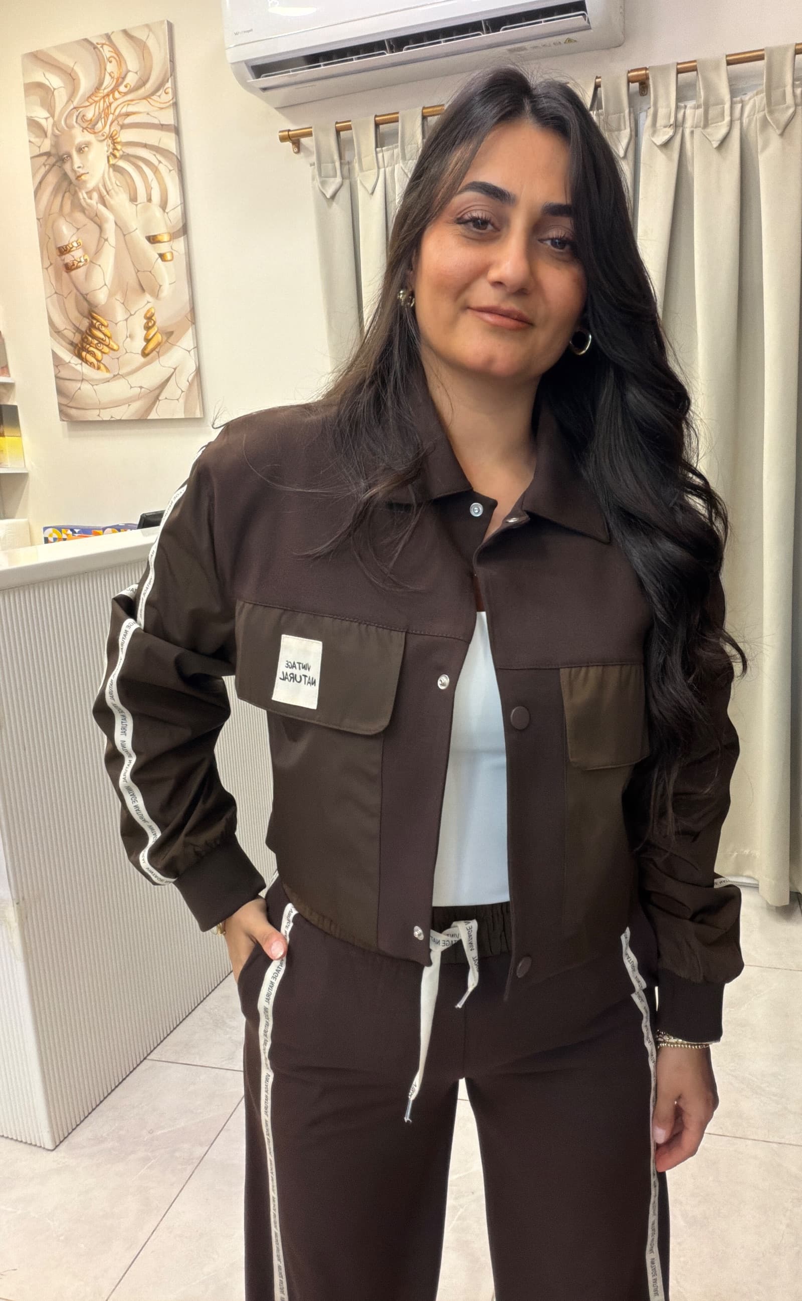 CROP CEKET BOL PAÇA PANTOLON KAHVERENGİ EŞOFMAN TAKIMI