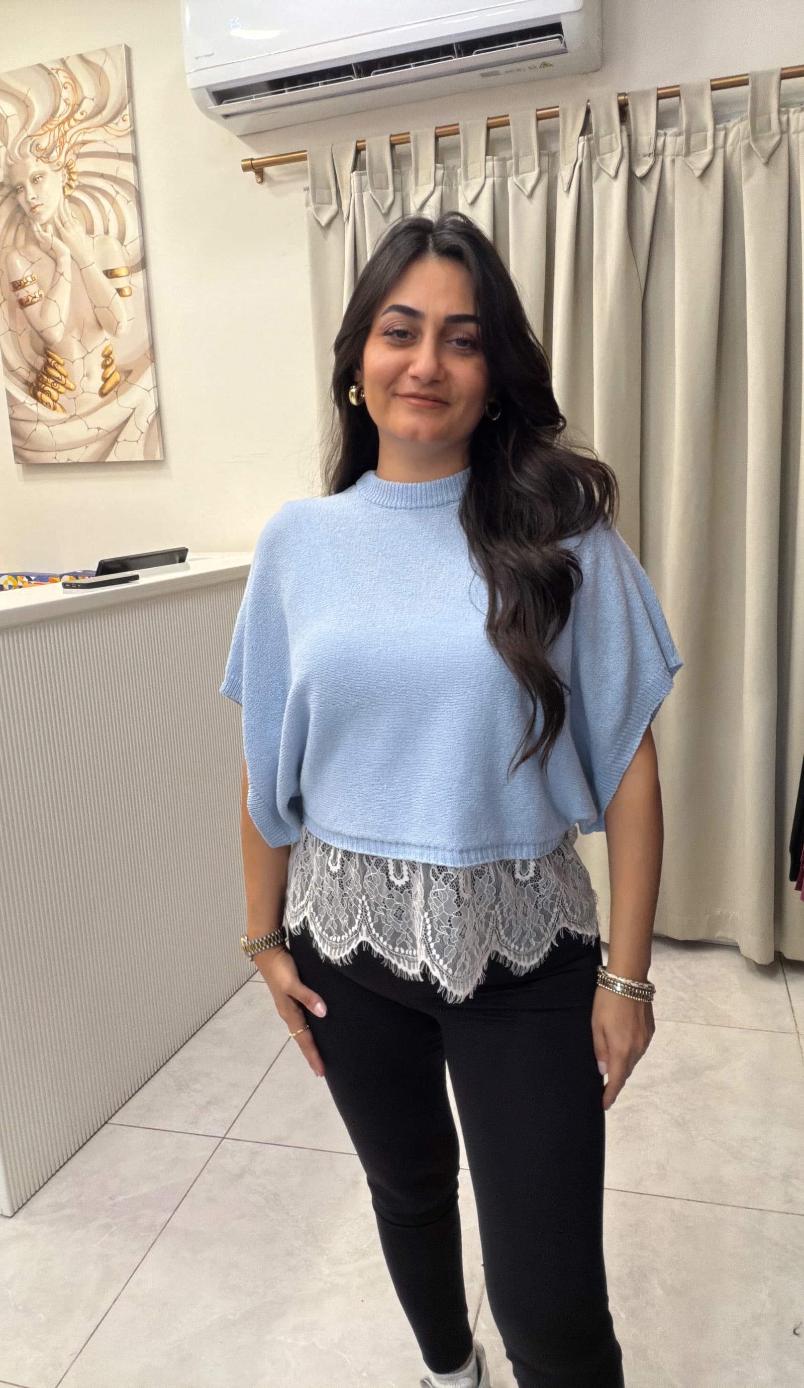 BEBE MAVİSİ DANTEL DETAYLI TRİKO