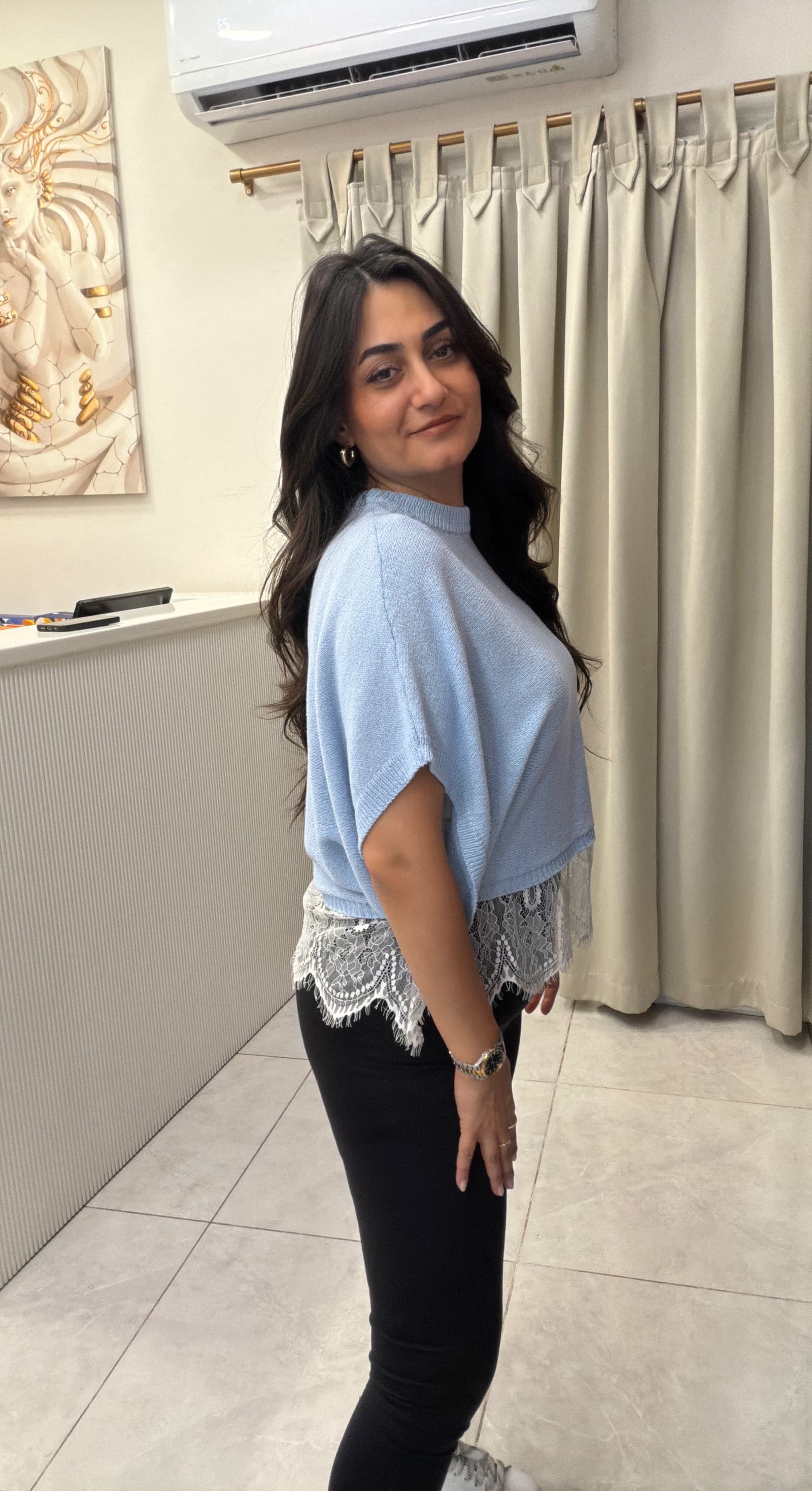 BEBE MAVİSİ DANTEL DETAYLI TRİKO