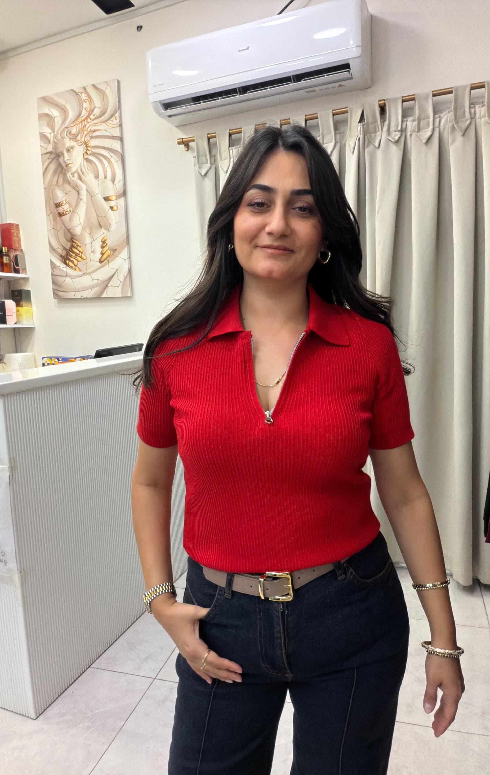 KIRMIZI POLO YAKA FERMUARLI TRİKO