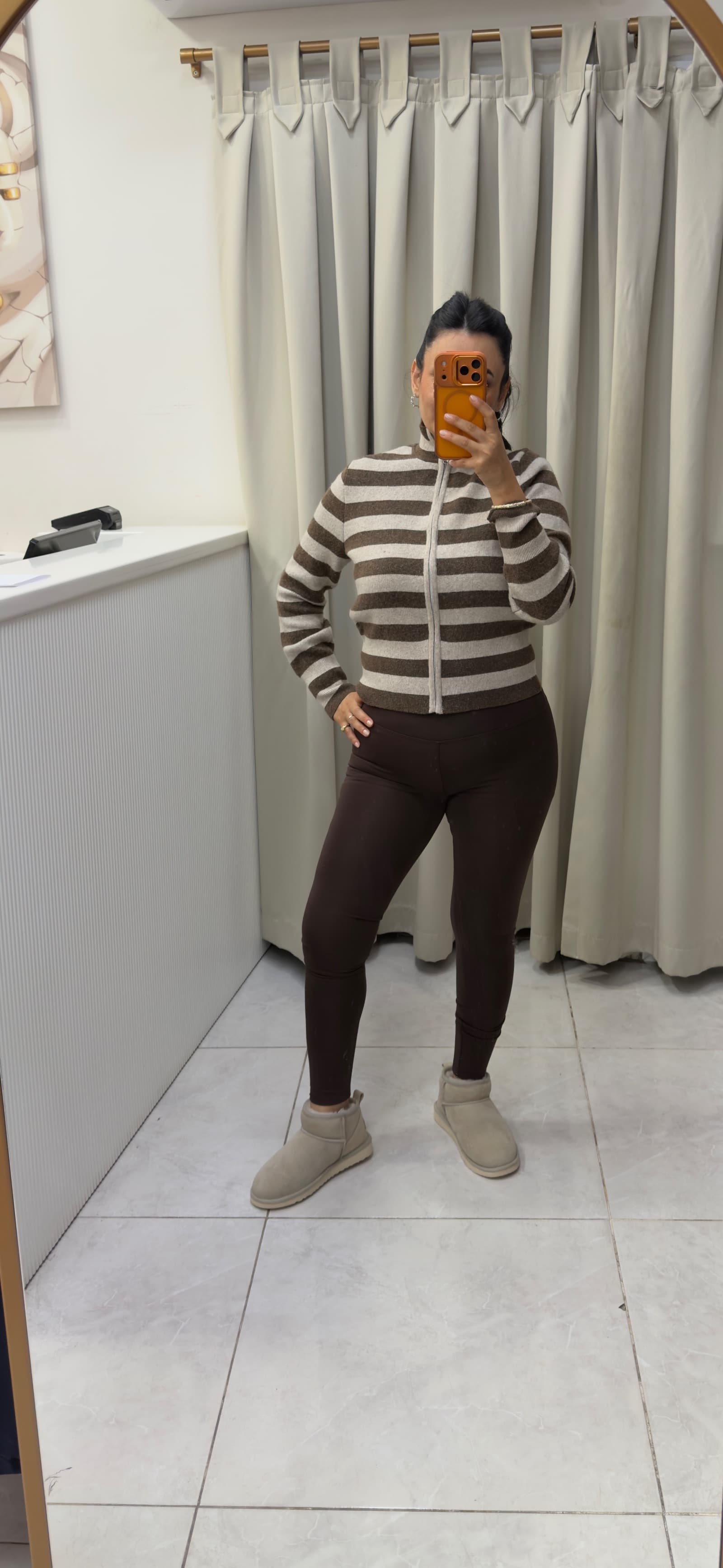 FERMUARLI YAKA KAHVE ÇİZGİLİ TRİKO